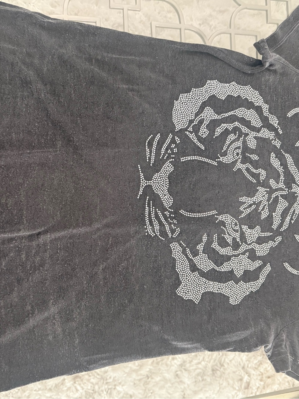 Black  Short Sleeve Shirt with Silver Stud Tiger Graphic